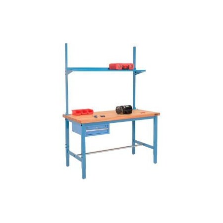 Global Equipment 72x30 Production Workbench Maple Square Edge - Drawer, Upright   Shelf BL 318974BL